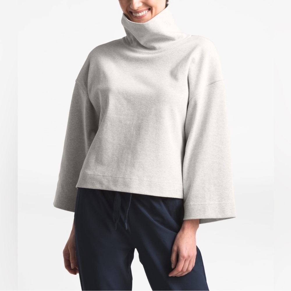 The North Face Womens Outerlands Neck Waffle Sweater Heather Gray Mock Sz Small